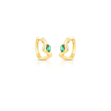 Brinco argola ondulada com gota esmeralda e banho de ouro 18k