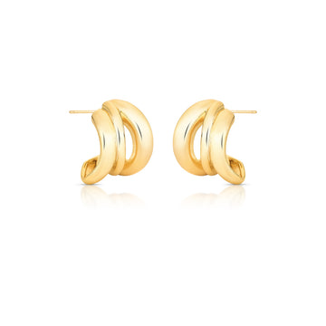 Brinco argola linhas largas formas orgânicas com banho de ouro 18k