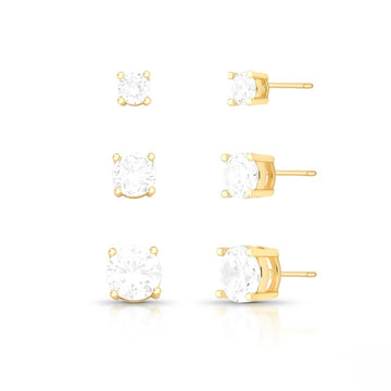 Trio de brincos cristal com banho de ouro 18k
