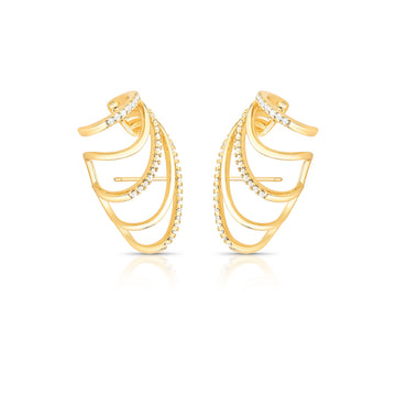 Brinco ear cuff linhas lisas e cravejadas slim com banho de ouro 18k