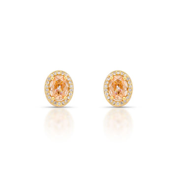 Brinco oval menor champanhe entorno cravejado e banho de ouro 18k
