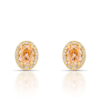 Brinco oval maior champanhe entorno cravejado e banho de ouro 18k