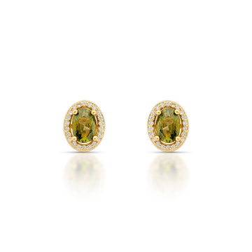 Brinco oval menor peridoto entorno cravejado e banho de ouro 18k