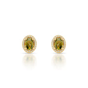 Brinco oval menor peridoto entorno cravejado e banho de ouro 18k