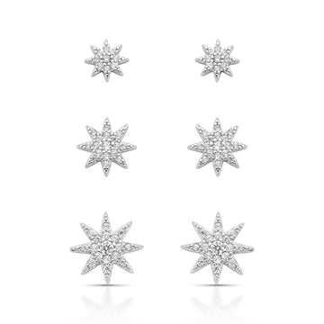 Brinco trio estrelas cravejadas com banho de ródio branco