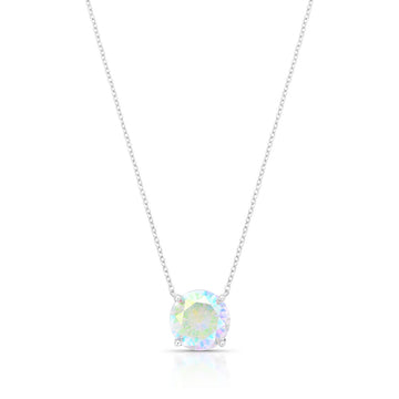 Colar solitário com zircônia AB Color 12mm e banho de ródio branco