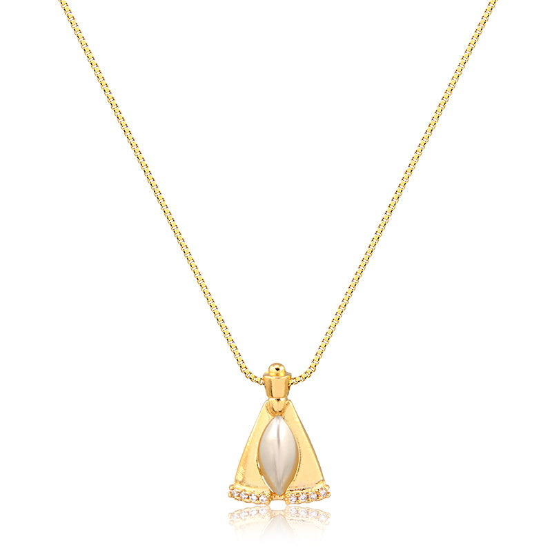Colar Nossa Senhora com pérola banhado em ouro 18k
