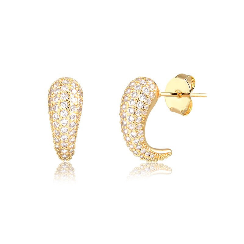 Brinco vírgula cravejado com banho de ouro 18k