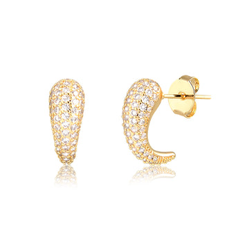 Brinco vírgula cravejado com banho de ouro 18k