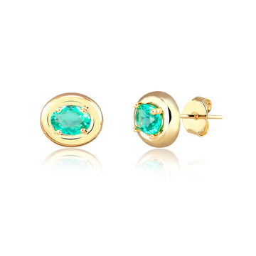 Brinco oval turmalina com entorno liso e banho de ouro 18k