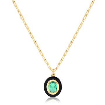 Colar oval turmalina com resina preta com banho de ouro 18k