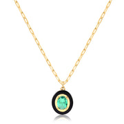 Colar oval turmalina com resina preta com banho de ouro 18k