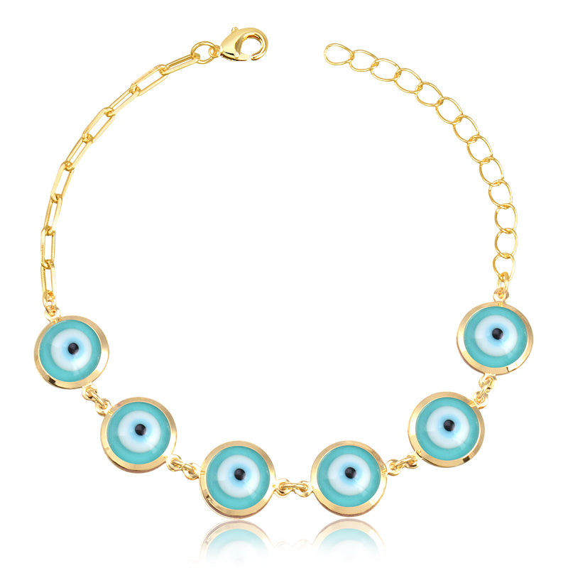 Pulseira olho grego turquesa com banho de ouro 18k