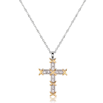 Colar crucifixo cravejado detalhe X dourado e banho de ródio branco