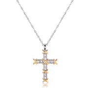 Colar crucifixo cravejado detalhe X dourado e banho de ródio branco