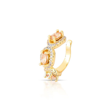 Piercing de encaixe com zircônia oval na cor champanhe entorno cravejado e banho de ouro 18k