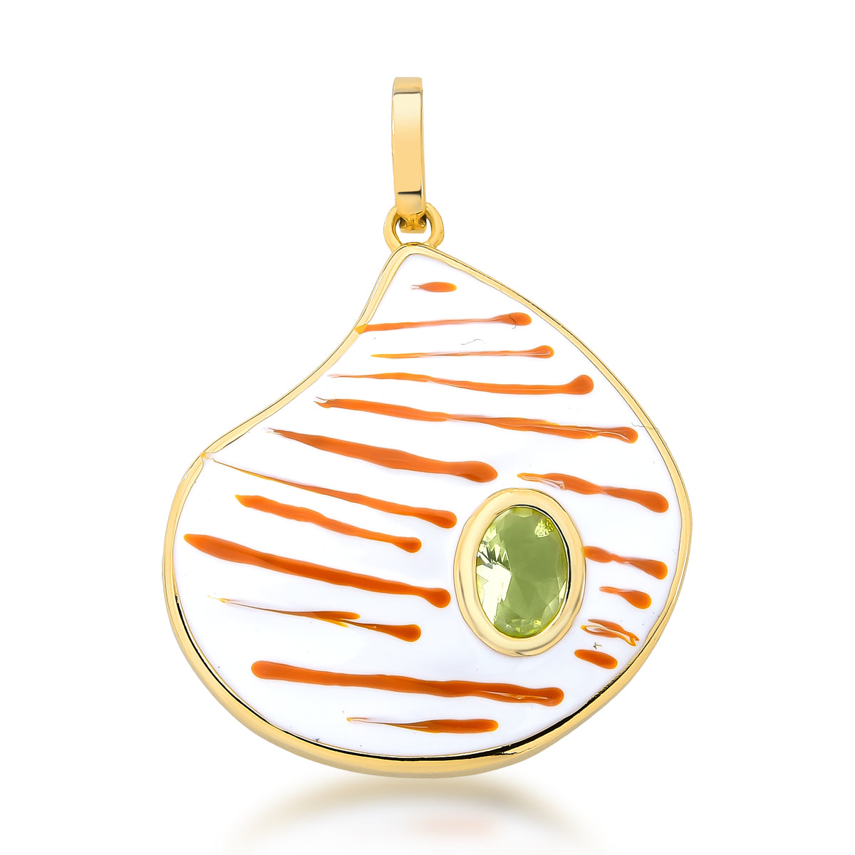 Pingente gota resinada branca com oval berilo e fecho click com banho de ouro 18k (não acompanha colar)