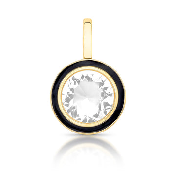 Pingente click oval cristal com resina preta entorno e banho de ouro 18k