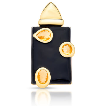 Pingente click retangular com resina preta e detalhes champanhe com banho de ouro 18k - não acompanha colar