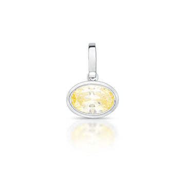 Pingente oval em prata 925 com zircônia na cor citrino fecho click e banho de ródio branco