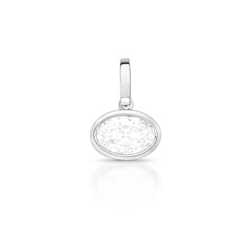 Pingente oval em prata 925 com zircônia cristal fecho click e banho de ródio branco