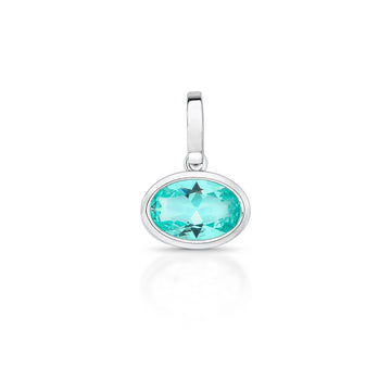 Pingente oval em prata 925 com zircônia na cor turmalina clara fecho click e banho de ródio branco