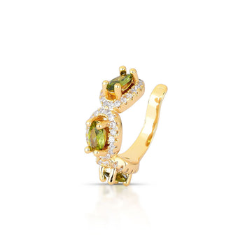 Piercing de encaixe com zircônia oval na cor peridoto entorno cravejado e banho de ouro 18k