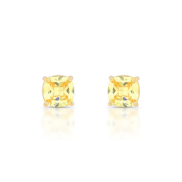 Brinco quadrado 8mm citrino com banho de ouro 18k