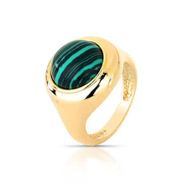 Anel oval malaquita com banho de ouro 18k