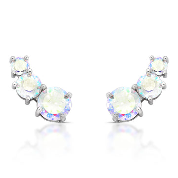 Brinco ear cuff AB color 3 zircônias holograficas com banho de ródio branco