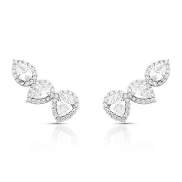 Brinco ear cuff gotas cristal com banho de ródio branco