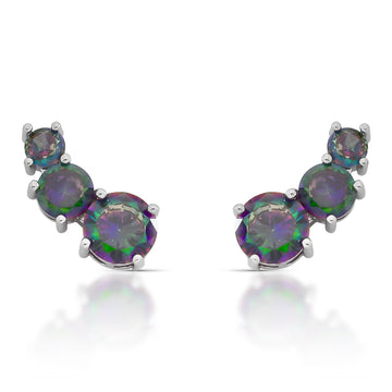 Brinco ear cuff seven color 3 zircônias holograficas com banho de ródio branco