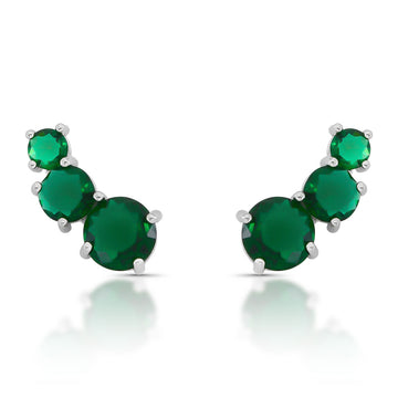 Brinco ear cuff 3 zircônias esmeralda com banho de ródio branco