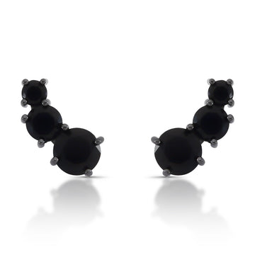 Brinco ear cuff 3 zircônias negra com banho de ródio negro
