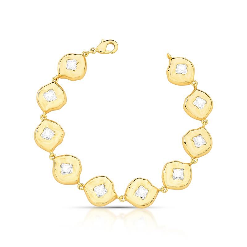 Pulseira ovais orgânicos zircônia cristal com banho de ouro
