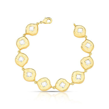Pulseira ovais orgânicos zircônia cristal com banho de ouro