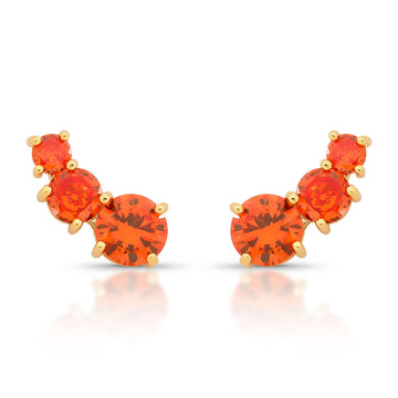 Brinco ear cuff zircônia na cor aperol com banho de ouro 18k