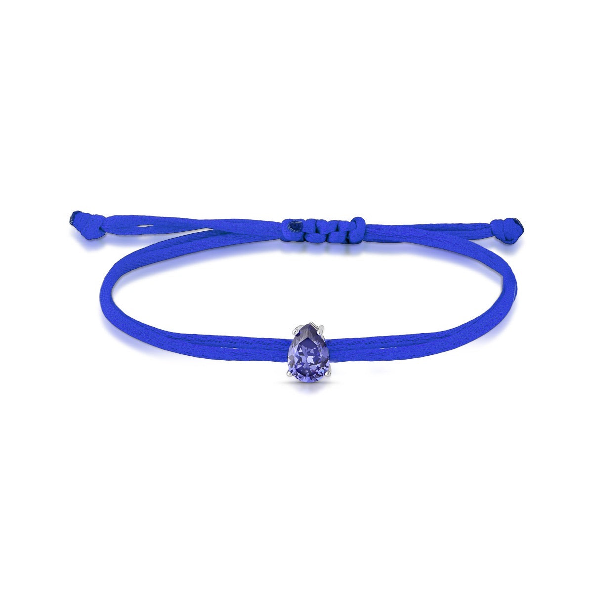 Pulseira fio encerado azul com gota tanzanita em prata 925