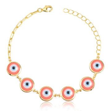 Pulseira olho grego rosa com banho de ouro 18k