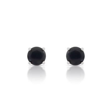 Brinco solitário 8mm zircônia negra  com banho de ródio branco