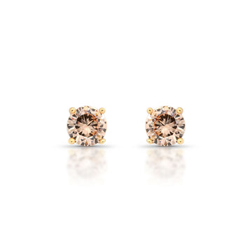 Brinco solitário com zircônia champanhe menor 8mm e banho de ouro 18k