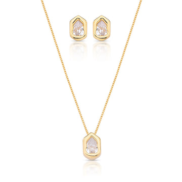 Conjunto orgânico com zircônia cristal e banho de ouro 18k