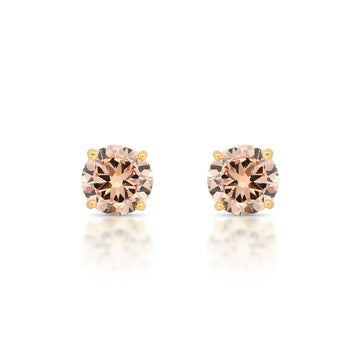 Brinco solitário com zircônia champanhe maior 10mm e banho de ouro 18k