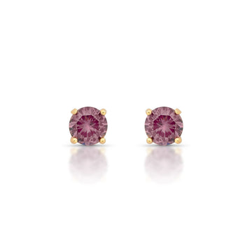 Brinco solitário com zircônia rhodolite menor com 8mm e banho de ouro 18k