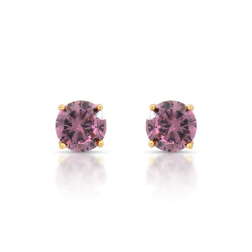 Brinco solitário com zircônia rhodolite maior com 10mm e banho de ouro 18k