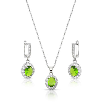 Conjunto apple Green oval com zircônia entorno cravejado com banho de ródio branco