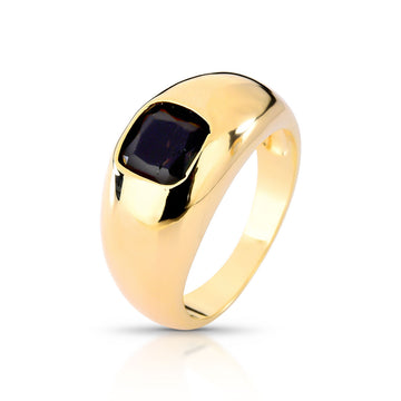 Anel abaloado liso com quadrado zircônia preta e banho de ouro 18k