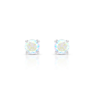 Brinco solitário com zircônia AB Color menor com 8mm e banho de ródio branco