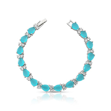 Pulseira riviera gotas luxo agua marinha fusion e cristal com banho de ródio branco