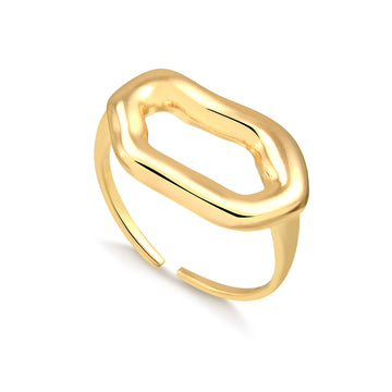 Anel retângulo orgânico slim vazado dourado
